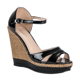 Kayla Sandales compensées noires laquées 1