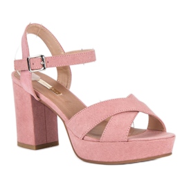 Flyfor Sandales à talon en daim rose 1
