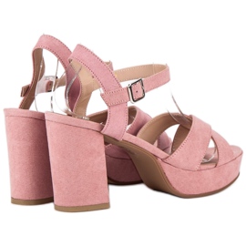 Flyfor Sandales à talon en daim rose 3