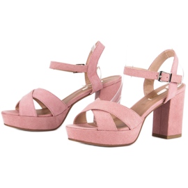 Flyfor Sandales à talon en daim rose 4