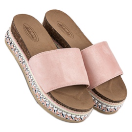 Chaussons bohèmes en daim rose 5