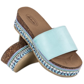 Chaussons bohèmes en daim bleu 4