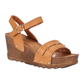 Sandales compensées camel brun 1