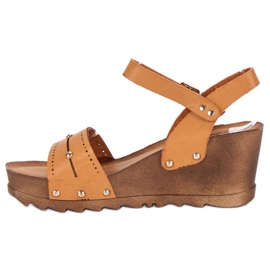 Sandales compensées camel brun 2