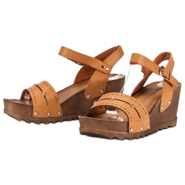 Sandales compensées camel brun 4