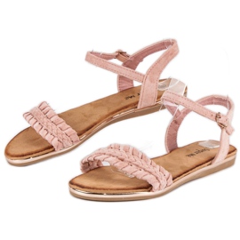 Super Me Sandales plates en daim rose 2