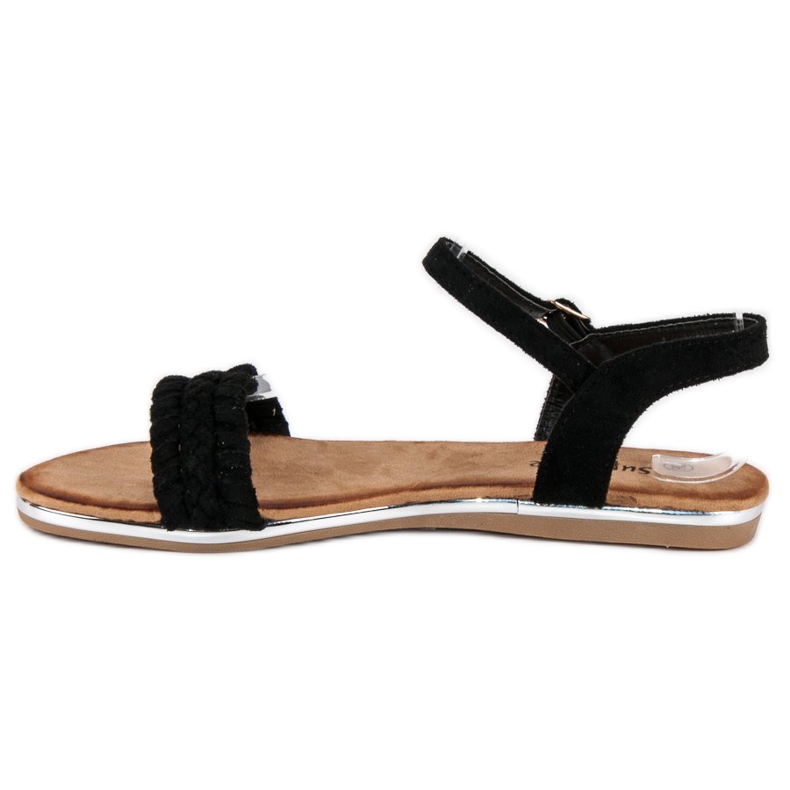 Super Me Sandales plates en daim noir 1
