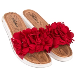Tongs rouges à fleurs 2