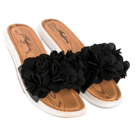 Tongs noires à fleurs le noir 2