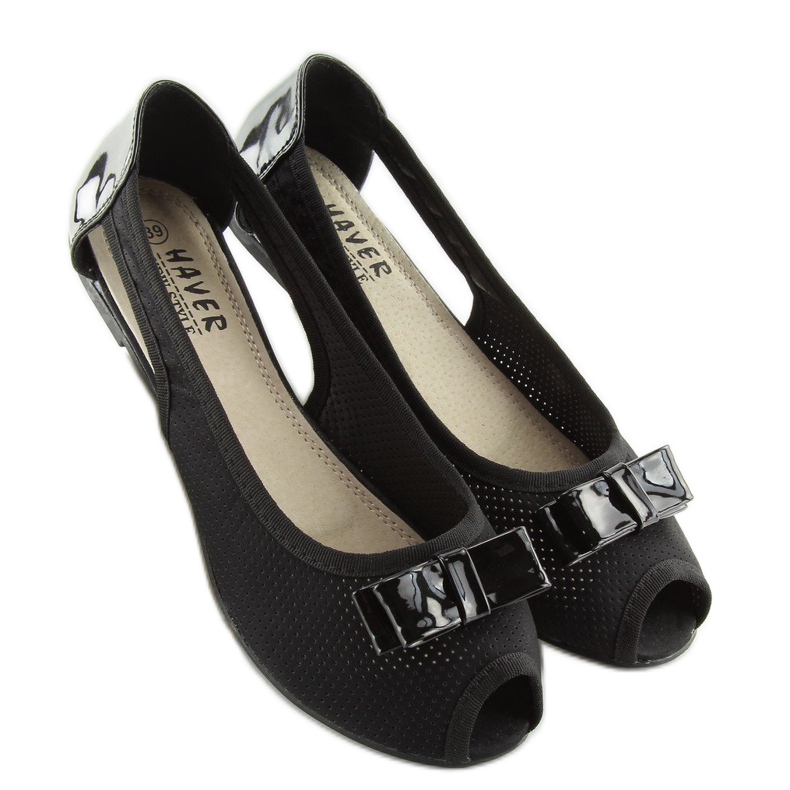Ballerines noires bout ouvert D314 1