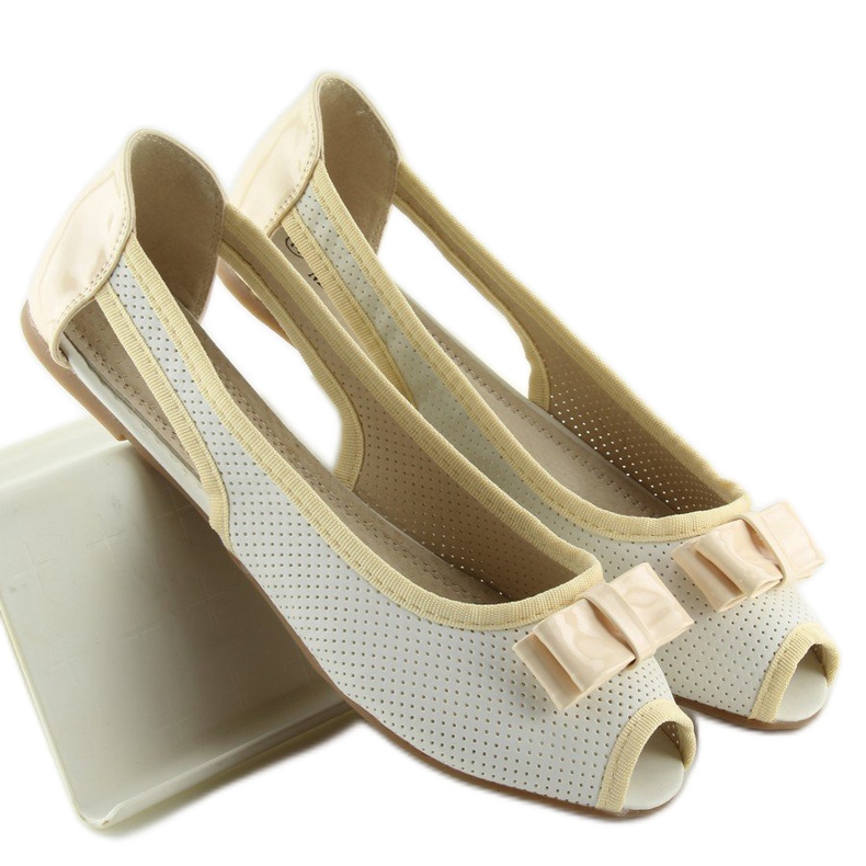 Ballerines blanches bout ouvert D314 BLANC / L.BEIGE / L.BEIGE brun 1