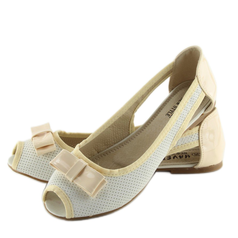 Ballerines blanches bout ouvert D314 BLANC / L.BEIGE / L.BEIGE brun 2