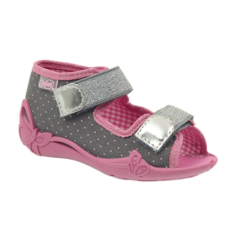 Sandales chaussons à pois Befado 242p082 gris rose 1