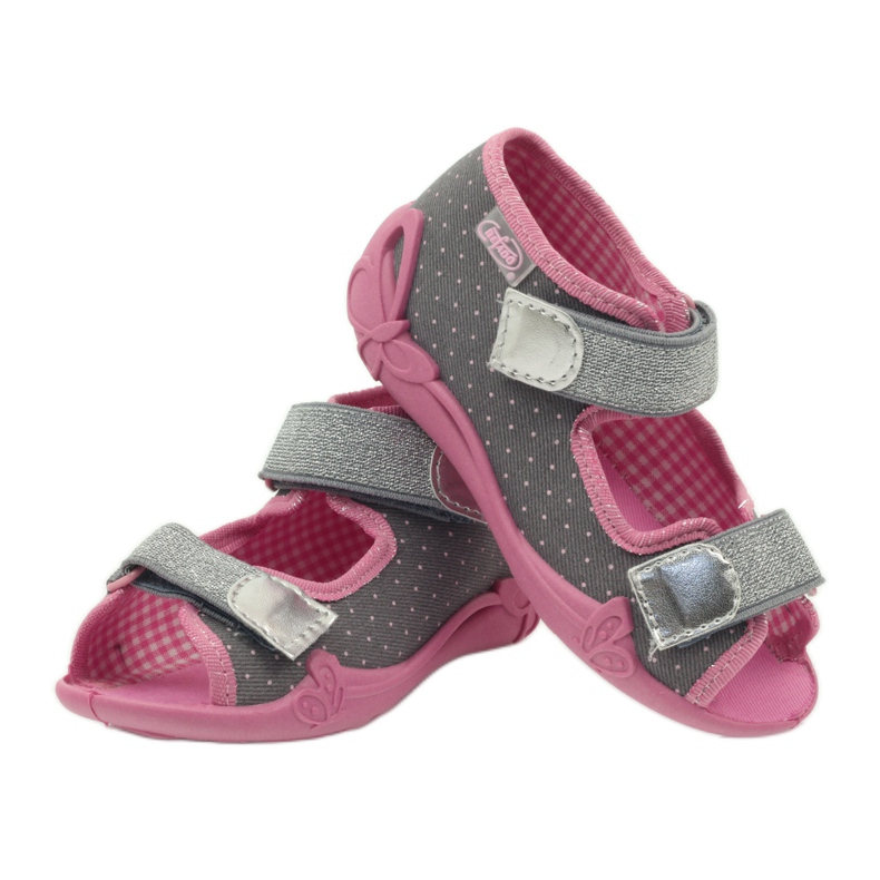 Sandales chaussons à pois Befado 242p082 gris rose 4