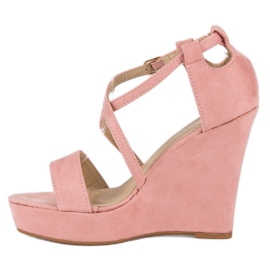 Sandales compensées en daim rose 3