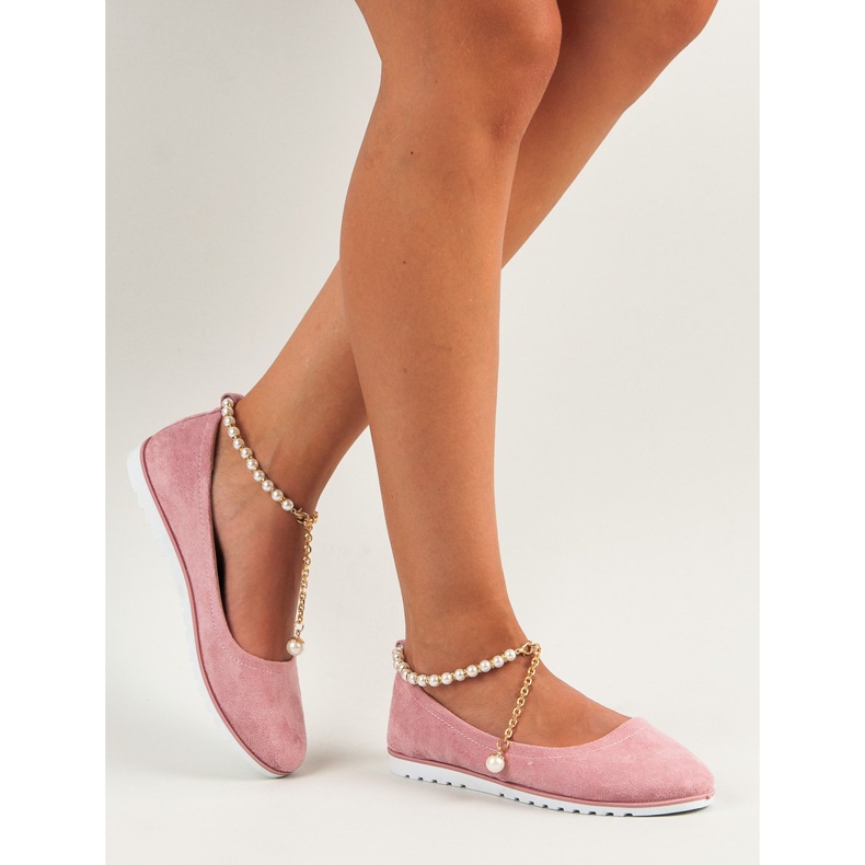 Ballerines en daim avec perles de vinceza rose 1