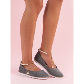 Ballerines en daim avec perles de vinceza gris 6