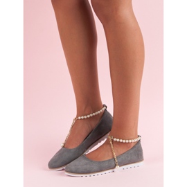 Ballerines en daim avec perles de vinceza gris 7
