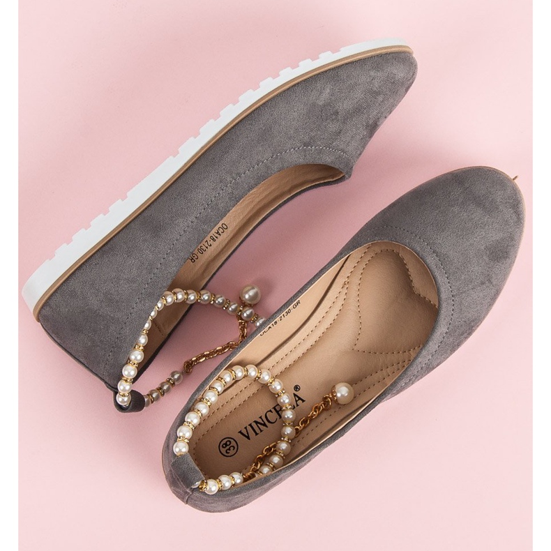 Ballerines en daim avec perles de vinceza gris 1