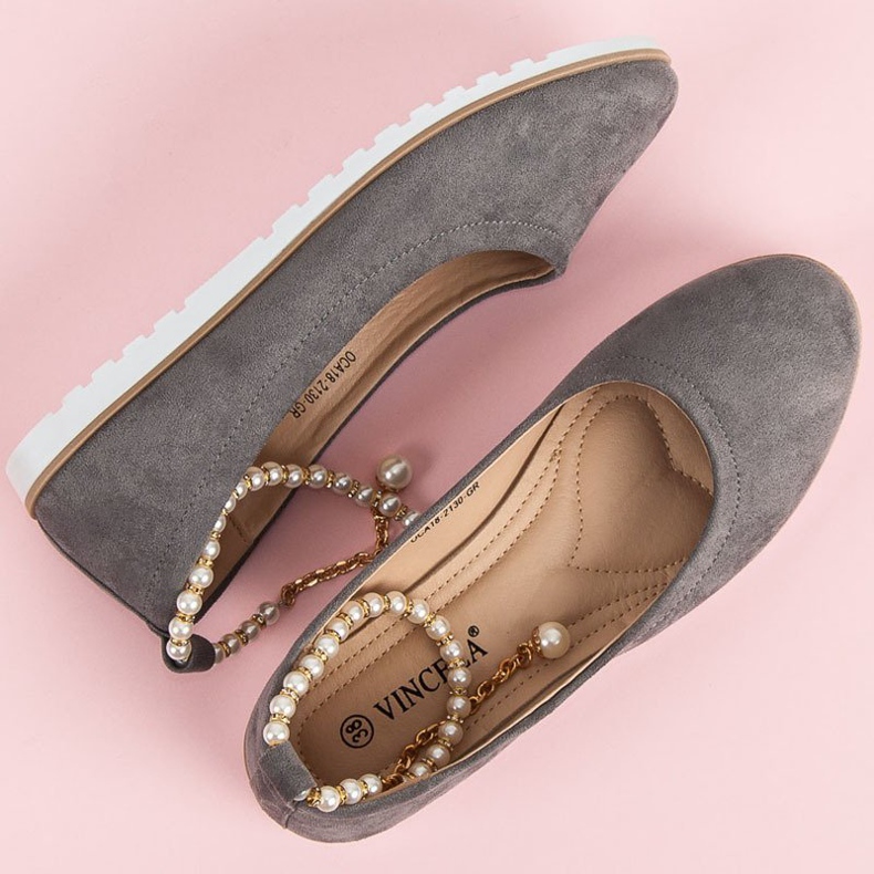 Ballerines en daim avec perles de vinceza gris 2