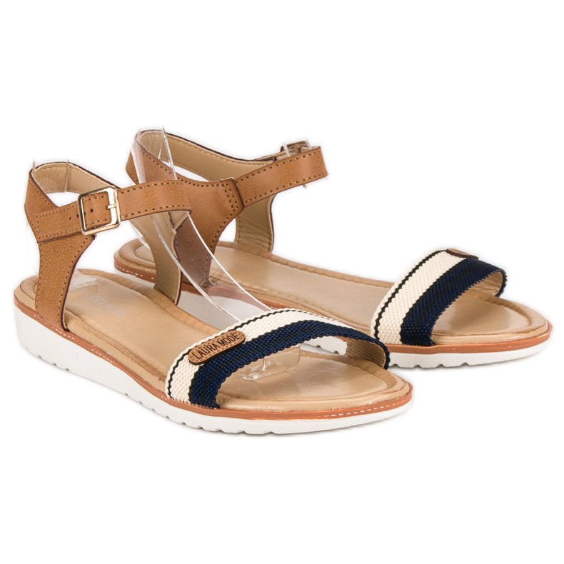 Laura Mode Sandales plates en textile brun 1