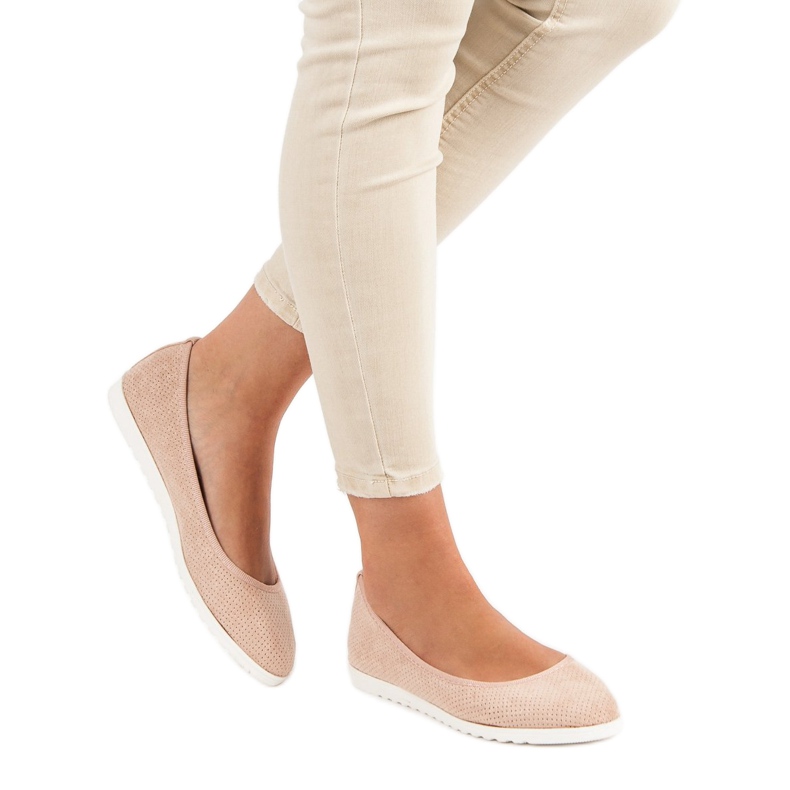 Sun Color Ballerines en daim ajouré rose 1