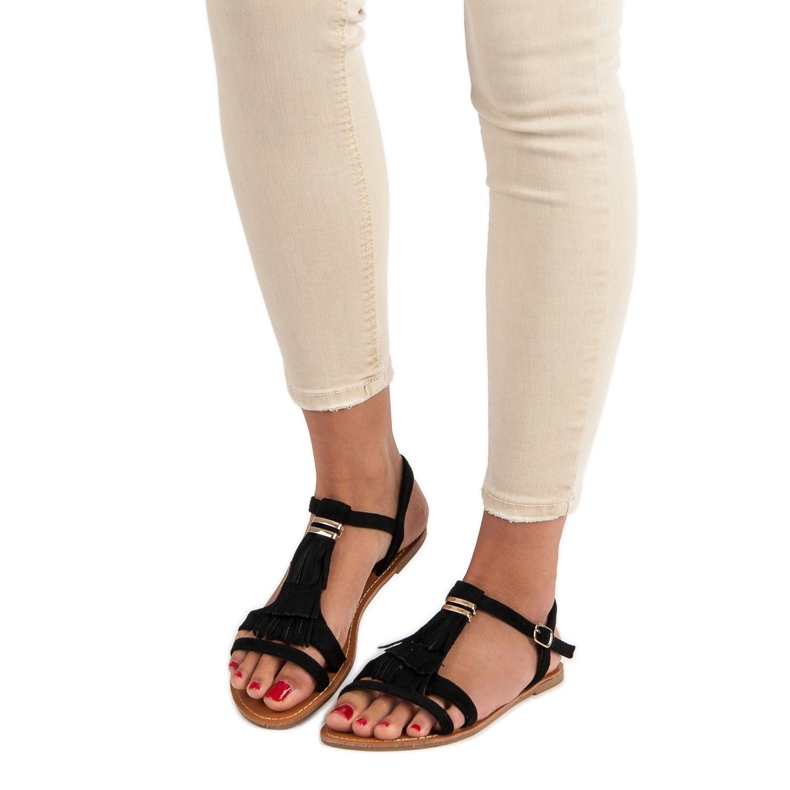 Abloom Sandales à franges le noir 1