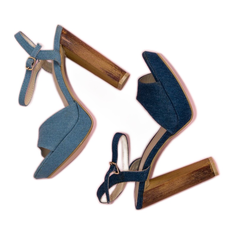 R'S Sandales à talons en jean bleu 1