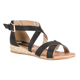 Super Mode Sandales espadrilles plates le noir 5