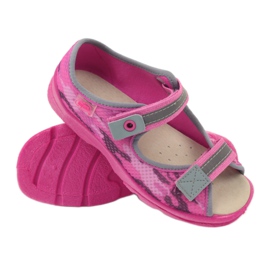 Sandales, chaussons velcro Befado 969y112 gris rose 3