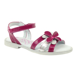Sandales en cuir pour enfants avec une fleur Ren But 4166 rose gris 1