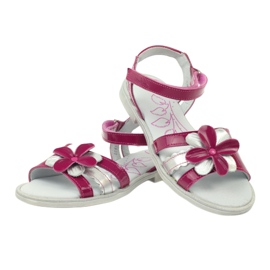 Sandales en cuir pour enfants avec une fleur Ren But 4166 rose gris 3