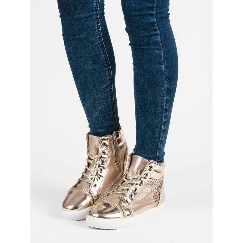 Baskets laquées au dessus de la cheville jaune 1