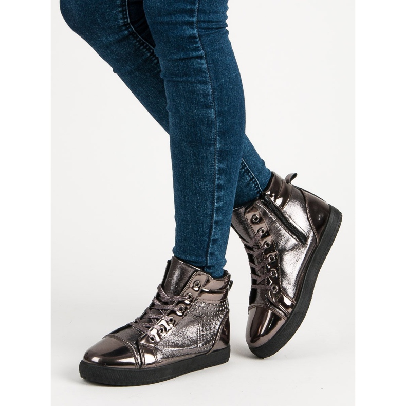 Baskets laquées au dessus de la cheville gris multicolore 1