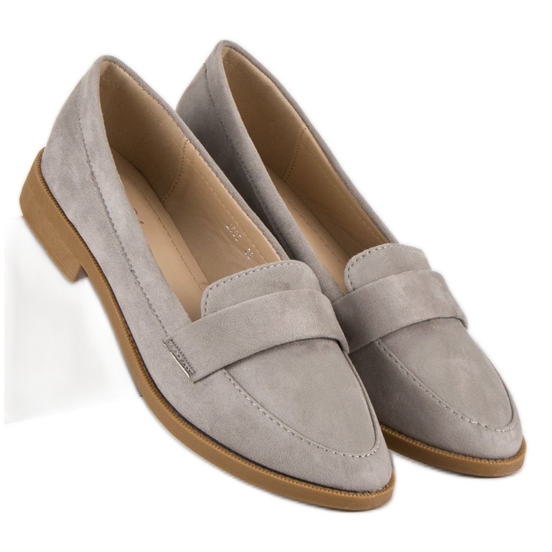 Small Swan Mocassins en daim gris 1