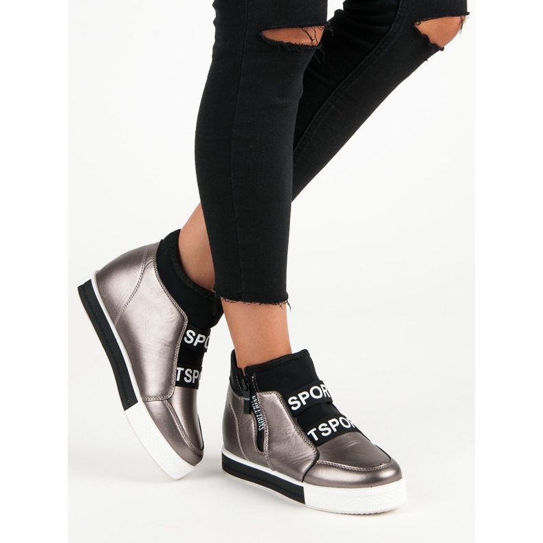 Baskets graphite avec fermeture éclair brun gris 2