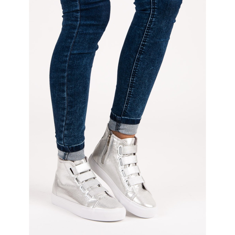 Baskets argentées à bande élastique gris 1