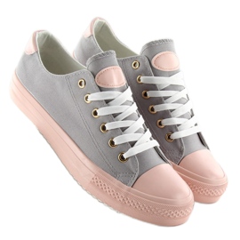 Baskets sur caoutchouc coloré W-3051 Gris / Rose 1