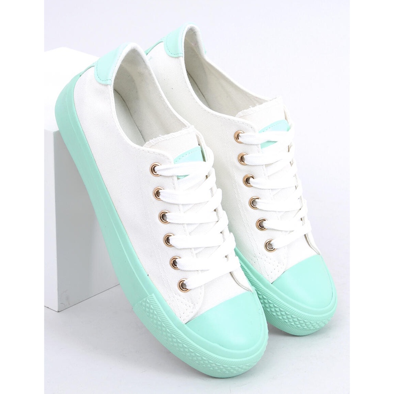 Sneakers sur un caoutchouc coloré W-3051 Vert blanche 1