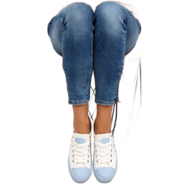 Baskets sur caoutchouc coloré W-3051 Bleu blanche 1