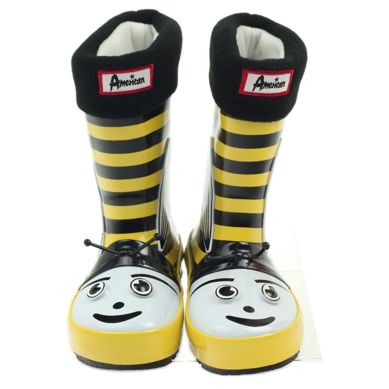 American Club Bottes de pluie américaines semelle chaussette enfant le noir jaune 4 American Club Bottes de pluie américaines semelle chaussette enfant le noir jaune 4
