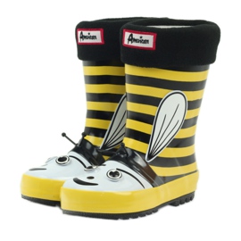 American Club Bottes de pluie américaines semelle chaussette enfant noir jaune 3