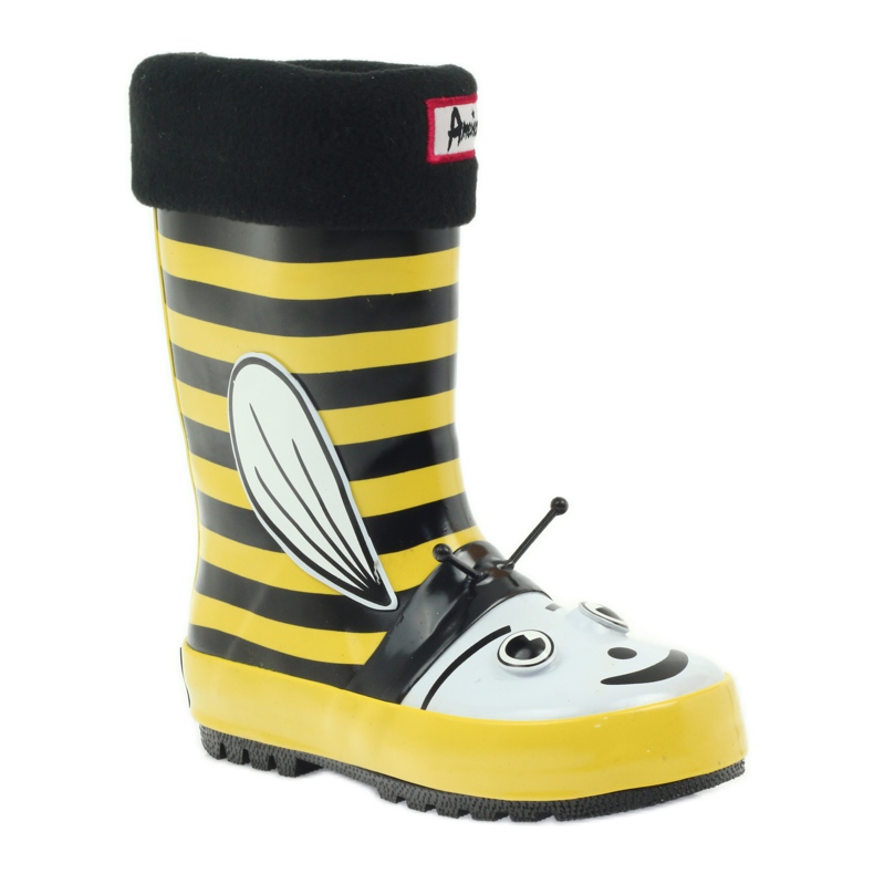 American Club Bottes de pluie américaines semelle chaussette enfant le noir jaune 1 American Club Bottes de pluie américaines semelle chaussette enfant le noir jaune 1