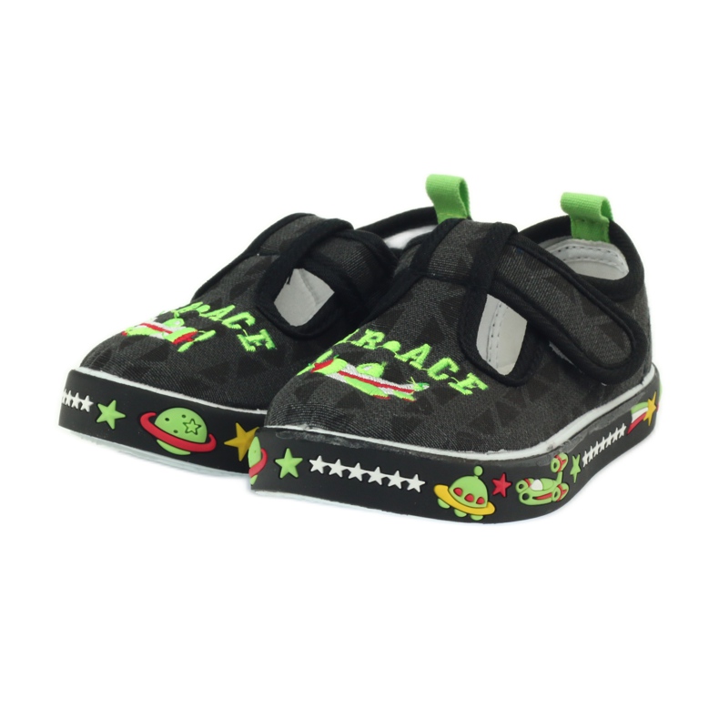 Baskets enfant velcro noir American Club 207/2018 blanc vert 3