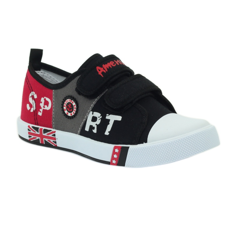 American Club Baskets pour enfants avec le drapeau américain Velcro noir blanc gris rouge 1