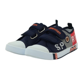 American Club Chaussures enfants baskets avec un drapeau Velcro américain bleu marine blanche orange gris 3