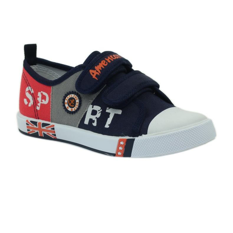 American Club Chaussures enfants baskets avec un drapeau Velcro américain bleu marine blanc orange gris 1