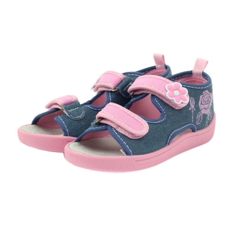 American Club sandales américaines chaussures enfant semelle cuir bleu rose 3