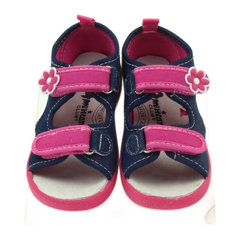 American Club sandales américaines chaussures enfant semelle cuir rose bleu marin 4