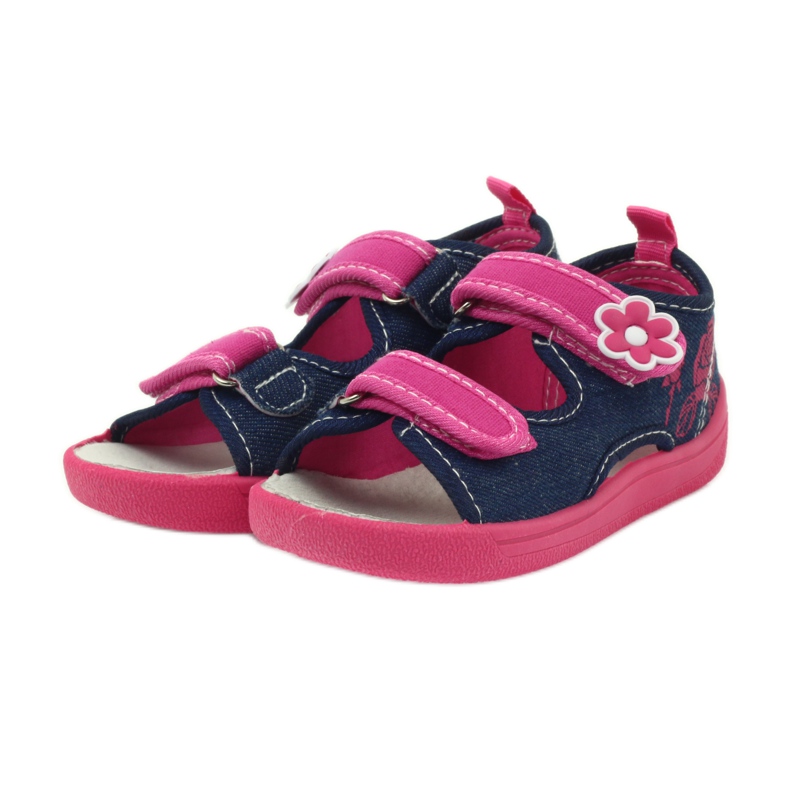 American Club sandales américaines chaussures enfant semelle cuir rose bleu marine 3